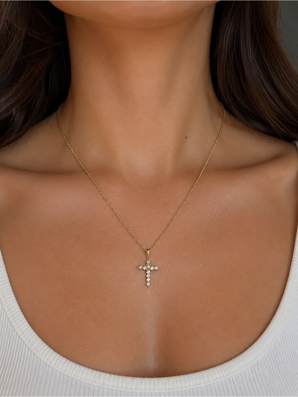 Petite Gold-Plated Sterling Silver CZ Cross Necklace